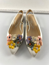 BHLDN POKEMAOKE 8 / 39 FLOWERS IVORY FLATS EVENING SLIP ON SLING BACK NEW $238