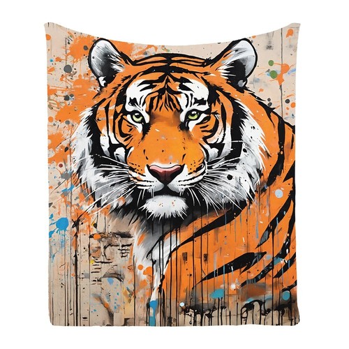 Retro Graffiti Tiger Comfy Bedspread Sofa Throw Blanket Holiday Birthday Gift - Picture 3 of 25