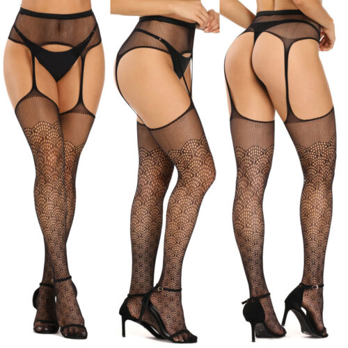 Sexy Lencería Para mujeres Encaje Entrepiernas Liga Cinturón Pantias Altos de los muslos Conjunto de Medias - Imagen 22 de 27