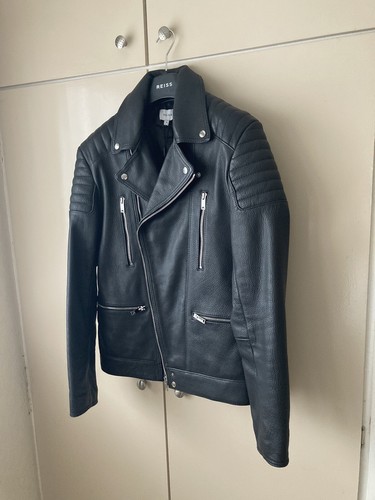 REISS leather biker jacket men's Size S BNWT - Picture 14 of 15