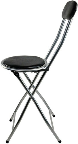 Breakfast Kitchen Bar Stool Party High Chair Round Folding Padded Stool Black - Picture 4 of 4