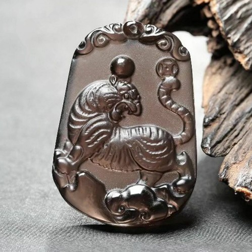 Collana Zodiaco Cinese Ghiaccio Naturale Ossidiana Amuleto Animali Ciondolo Catena Perline - Foto 28 di 32