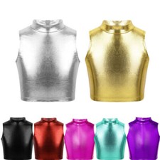 Kids Girl's Blouse Contemporary Vests Professional Vest Shiny Crop Top Training
