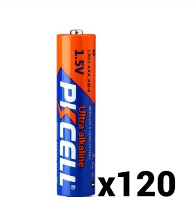 120 PKCELL AAA BATTERIES ALKALINE 1.5V LR03 AM4 E92 24AC EXP 12-2033
