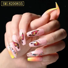 Fake Nail Butterfly Design Full Cover Acrylic Press On Fake Nails Set 24pcs/box