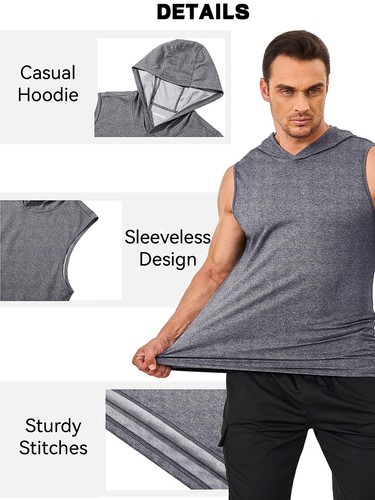 Men's Casual Workout Hoodie Tank Gym Cotton Sleeveless Quick Dry Muscle T-Shirts - Picture 16 of 122