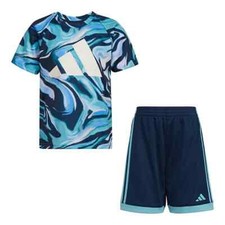 adidas Toddlers Boy Navy Blue Swirl Abstract Tee  Shorts Set AG6458M Size 12M