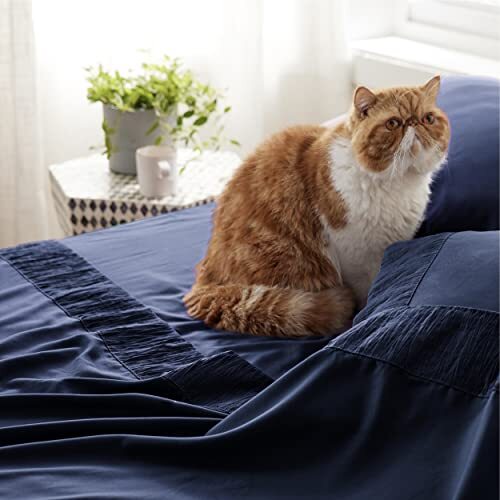 Sheets Navy - Soft Sheets for Size Bed, 4 Pieces Hotel Luxury Queen 05 - Navy - Picture 5 of 7