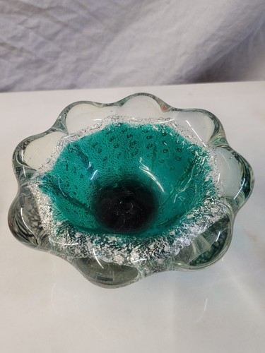 Vintage Mid-Century Seguso Bowl Turquoise and Silver - Picture 7 of 15