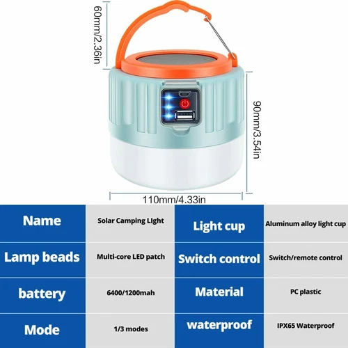 300W Solarleuchte Outdoor Camping Lampe Aufladbar Laterne Akku Zelt Licht USB - Bild 10 von 19