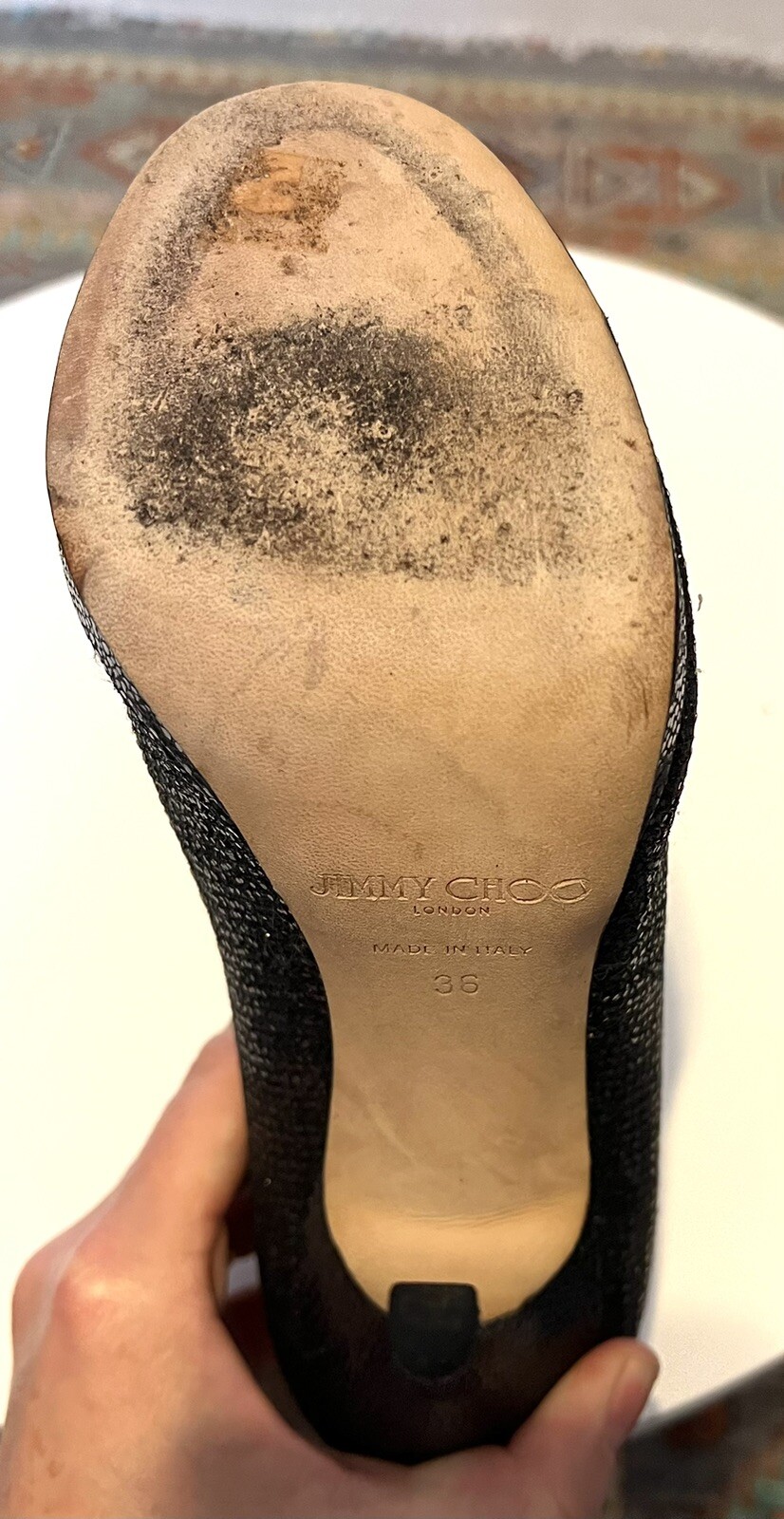 Jimmy Choo Black Glitter Open Toe Ankle Booties, size… Gem