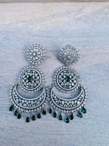 Big American Diamond Jhumka/ Indian Earring For Wedding Party - Picture 5 of 11