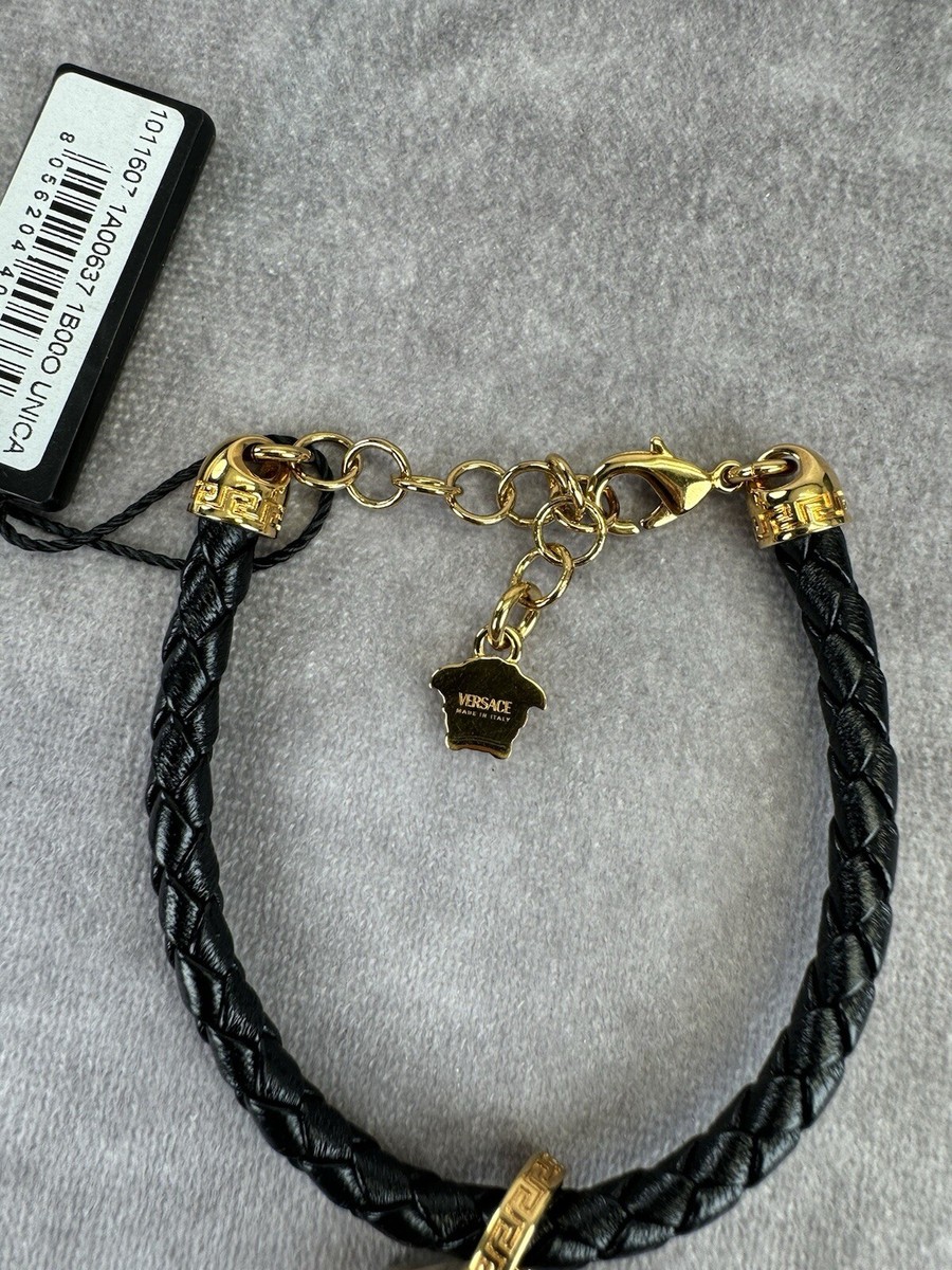 Versace Black & Gold Leather Braided Charm Bracelet | eBay