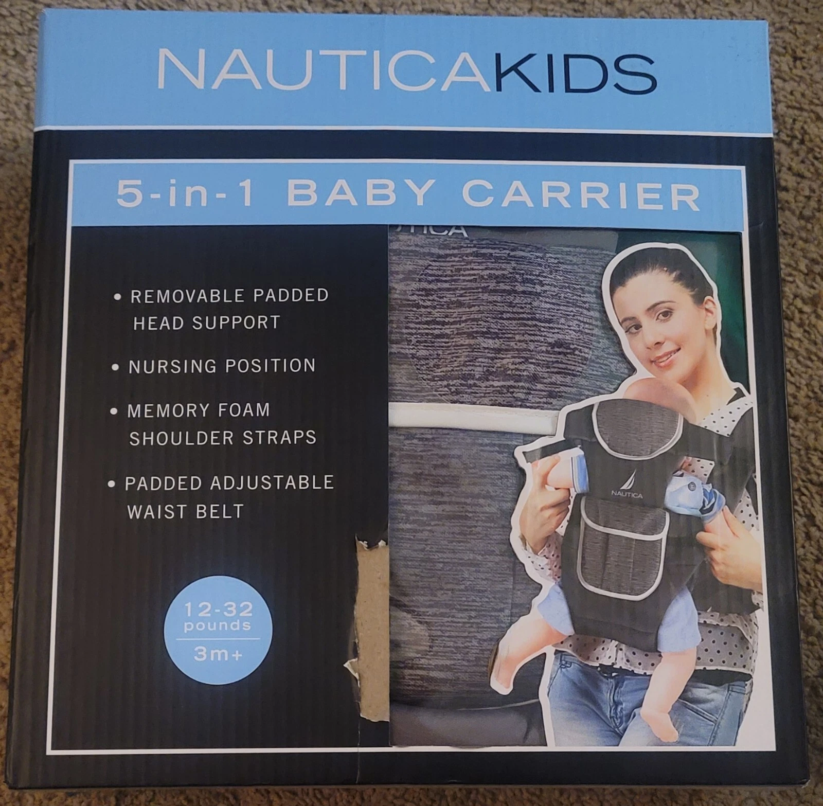 Nautica Kids 5-in-1 Baby Carrier 12–32 lbs Adjustable Infant Carrier Gray 3M+