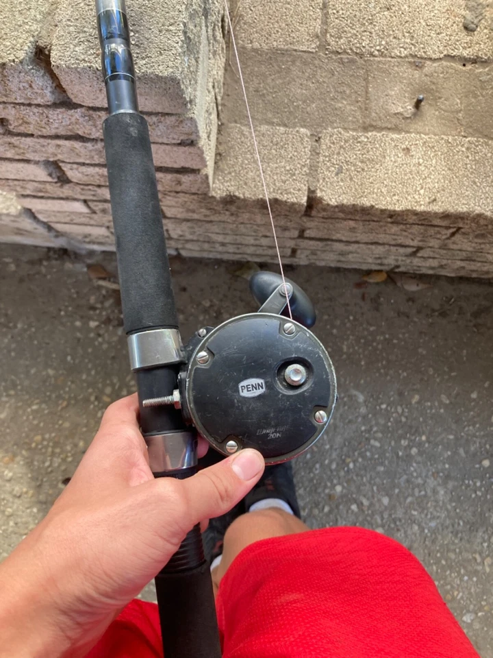 Carrete Penn Warfare 20N Star Drag mano derecha enrollado con pesca trenzada de 70 libras Foto 3 de 4