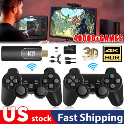 4K Retro Game Console Plug&Play 40000+ Video Game Stick +2x Wireless Controllers