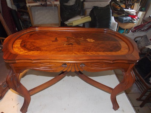 Walnut Mahogany Carved Inlaid Coffee Table (CT71) - Picture 3 of 8
