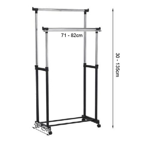 STAND APPENDIABITI DOPPIO CON RUOTE TERRA ATTACCAPANNI VESTITI CASA 130*45*160 - Foto 2 di 6