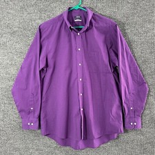 IZOD Mens Button Down Shirt L 16-16.5 Purple Regular Fit Stretch Long Sleeve