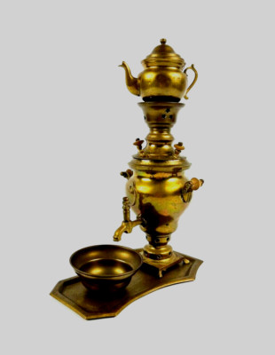 Middle Eastern Samavour ANTIQUE MIDDLE EASTERN HAND MADE BRASS SAMOVAR WITH TRAY, TEA POT ...