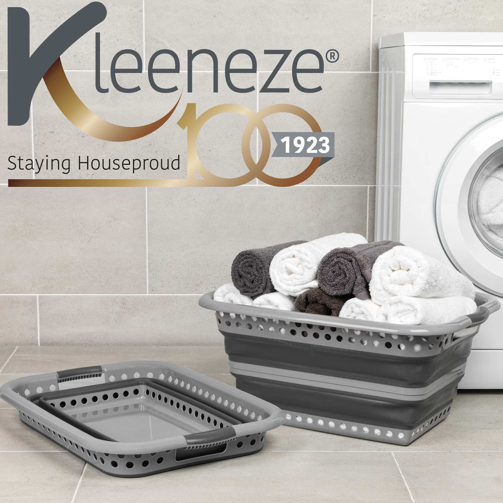 Kleeneze Collapsible Laundry Basket Easy Clean Foldable 35 Litre