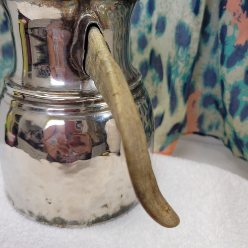 Vintage gehämmerter Silberkrug mit Horngriff Made in Mexico sehr seltenes Stück - Bild 8 von 24