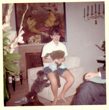 1964 Girl Hugging Blanket Puppy Poodle Jumping Vintage Photo