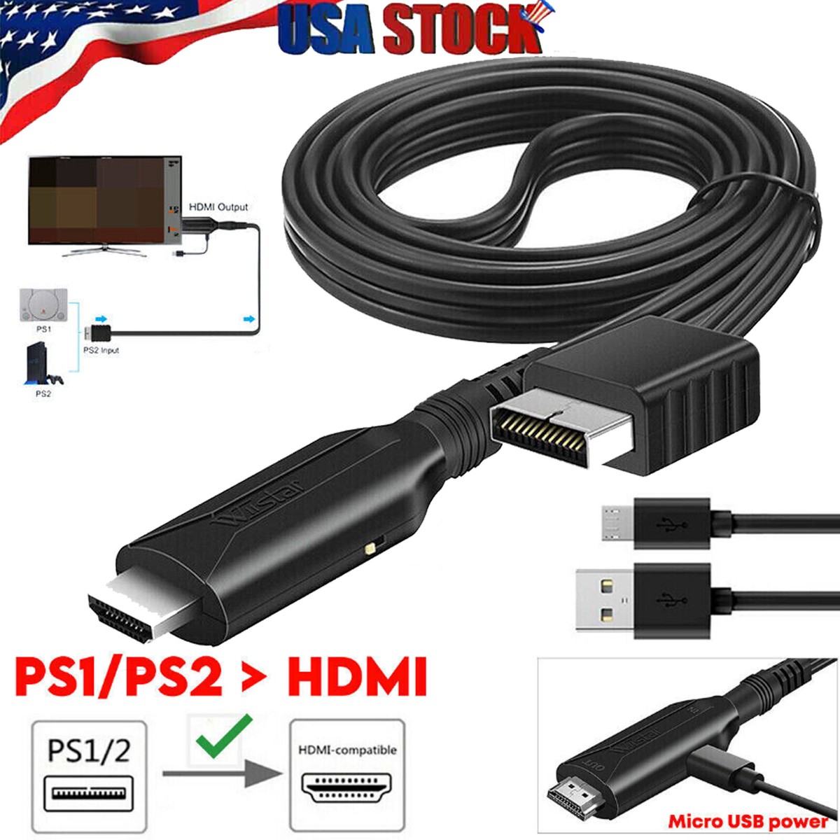 SONY PlayStation クラシック HDMI接続 For Sony PS1 PS2 to HDMI Adapter Cable Game Console Audio Video