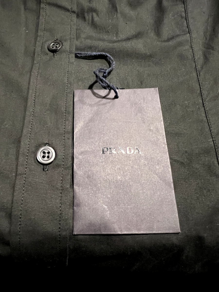 48サイズ イタリア製 プラダ 100%wool green PRADA Italy NWT Black Popeline Cotton Stretch L/SLV Shirt