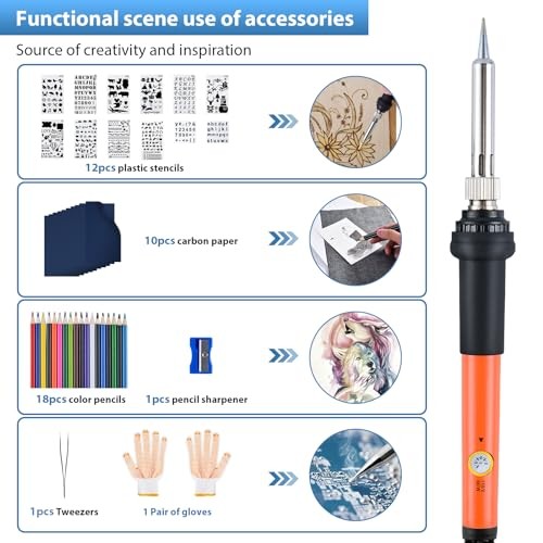 Wood Burning Kit for Adults with Gloves, 130pcs Wood Burning Pen Tool Set - Picture 6 of 8