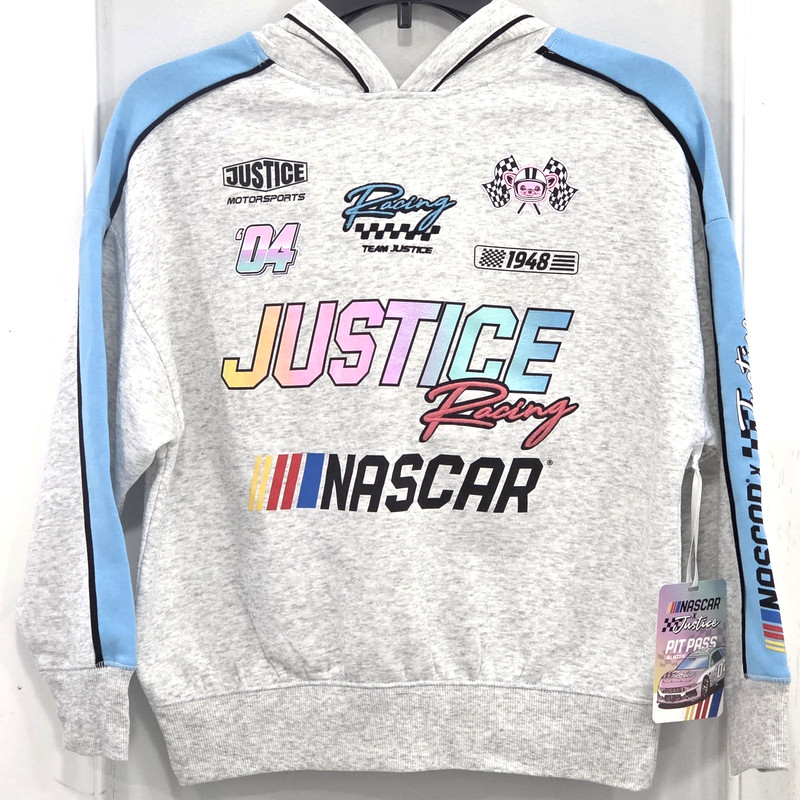 Justice NASCAR Racing Girl's Fleece Hoodie Jacket Sz 7-8 Small Heather Gray NWT