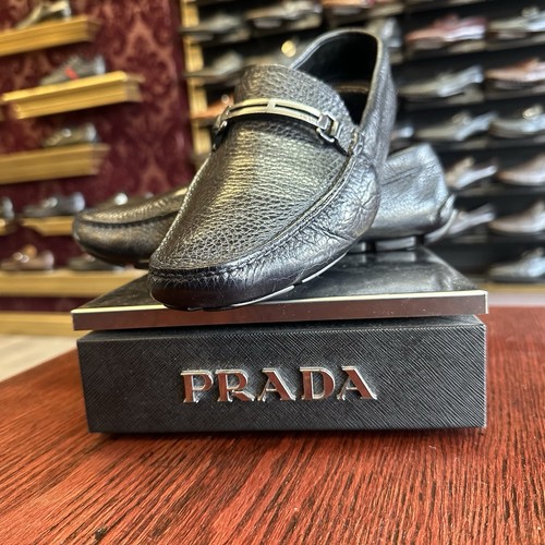 $795 Mens Black Prada Leather Drivers Loafers Sz 7 UK / 8 US Made In ITALY - Picture 4 of 13