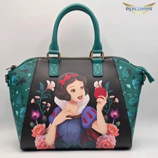 Loungefly Disney Snow White Floral Apple Green Black Crossbody Satchel Bag New
