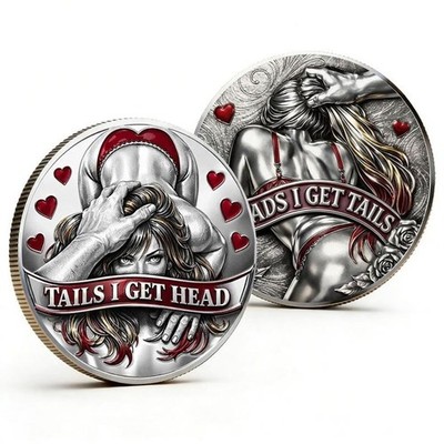 Funny Heads or Tails Challenge Coin, Novelty Collectible Gift Token