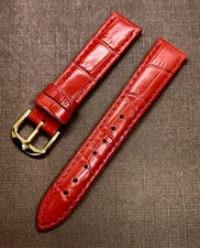Ladies' NOS Stuller 16R Candy Apple Red Padded & Stitched Croco Grain Watch Band