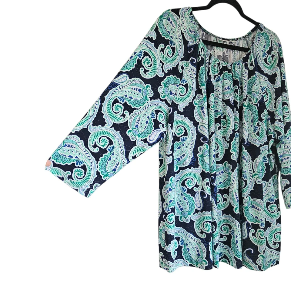Croft & Barrow женщины 3 X блузка 3/4 рукав пейсли темно-зеленый белый эластичный воротник - Изображение 3 из 4