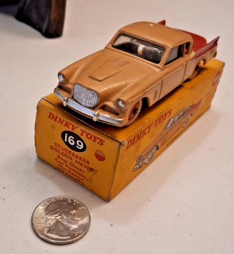 VINTAGE DINKY TOYS BY MECCANO STUDEBAKER GOLDEN HAWK #169 TAN/RED BOXED AS SHOWN