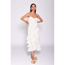 Sundress Women Ilanila Dress Small Tiered Ruffle Midi Dress Gold Cottagecore