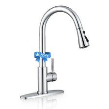 Chrome Kitchen Faucet, High Arc Kitchen Faucet with Pull Down Sprayer, Modern...