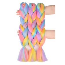 BACANA Ombre Braiding Hair Rainbow Color 24 Inch Pack of 3 , Mix Candy