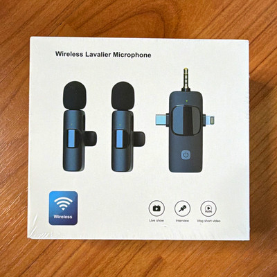 Wireless Dual Lavalier Clip-On Microphones w/ Receiver, Plug and Play, Black