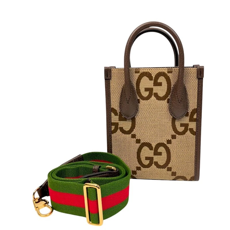 Sac à bandoulière femme Gucci Jumbo Gg Mini Tote 699406 marron beige toile/cuir