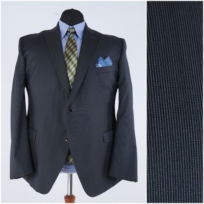Mens Striped Sport Coat 52R US Size ROY ROBSON Dark Grey Wool Blazer Jacket