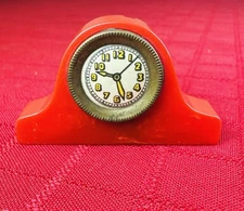 Rare Vtg Red Bakelite  Mantle Clock Pencil Sharpener Dollhouse Type 1930s