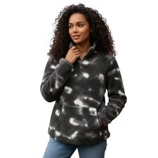 Buffalo Outdoors Jacket Womens Large Gray Sherpa Tie Dye Pullover Quarter Zip