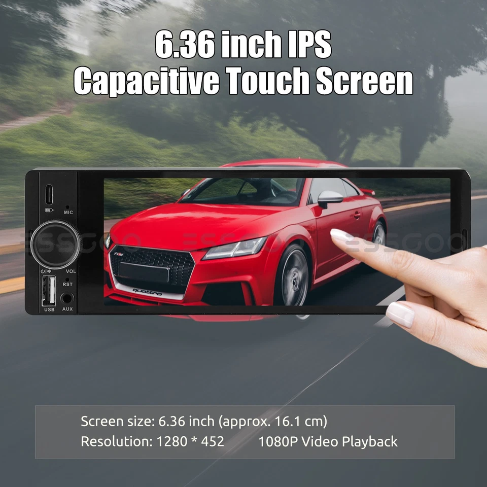ESSGOO 6.36" Single Din Car Stereo Wireless CarPlay Android Auto Radio Bluetooth - Image 4 of 4