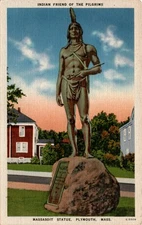 Indian friend, Pilgrims, Massasoit Statue, Plymouth, E-5509 American Postcard