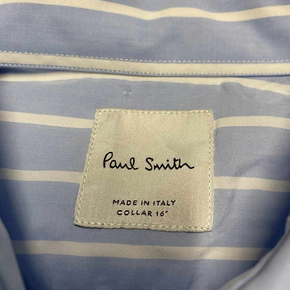 Camisa Paul Smith Para Hombre 16 Rayas Azules Estampadas Puño Francés Plantas Italia Única Foto 3 de 4