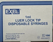 Exel #26050 Disposable Sterile Syringe, 1cc/ml Luer Lock NO Needle BOX of 100/ea