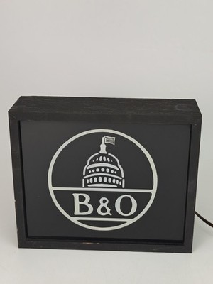 B&O Railroad Lightbox Sign Glass Wood Frame Tested Works Vintage READ